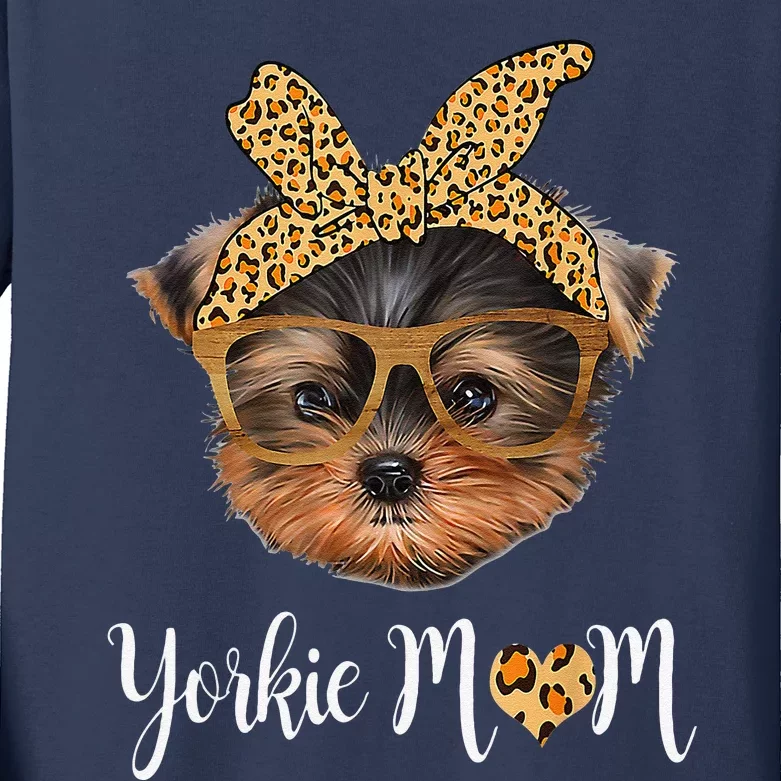 Yorkie Mom Yorkshire Leopard Dog Lovers Mothers Day Gift . Kids Long Sleeve Shirt