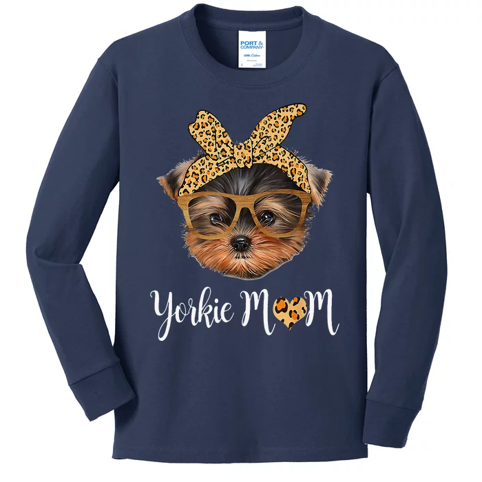 Yorkie Mom Yorkshire Leopard Dog Lovers Mothers Day Gift . Kids Long Sleeve Shirt