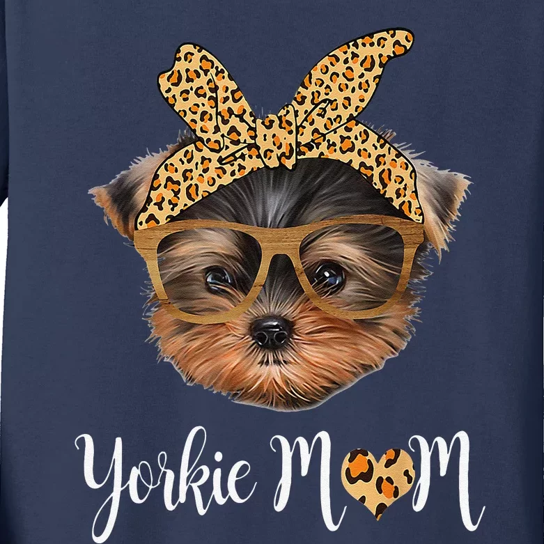 Yorkie Mom Yorkshire Leopard Dog Lovers Mother's Day Gift Kids Long Sleeve Shirt