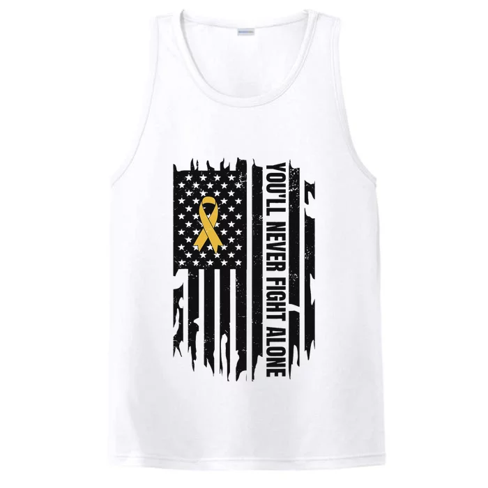 YouLl Never Fight Alone Childhood Cancer Awareness Performance Tank