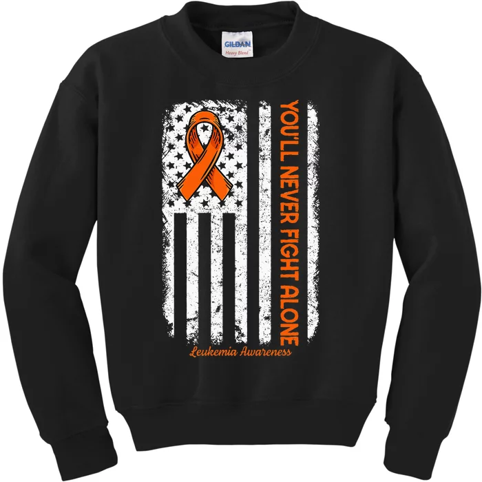 Youll Never Fight Alone Blood Cancer Leukemia Awareness Kids Sweatshirt