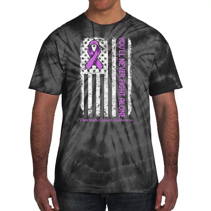 You'll Never fight Alone Flag Pancreatic Cancer Awareness Tie-Dye T-Shirt