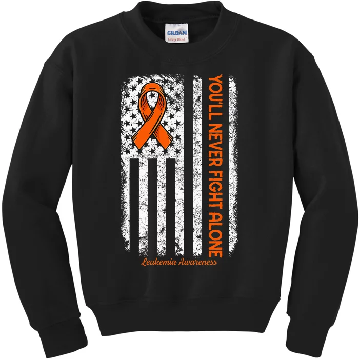 YouLl Never Fight Alone Blood Cancer Leukemia Awareness Kids Sweatshirt