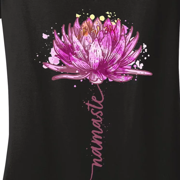 Yoga Namaste Lotus Flower Yoga WaterLily Yoga Women's V-Neck T-Shirt