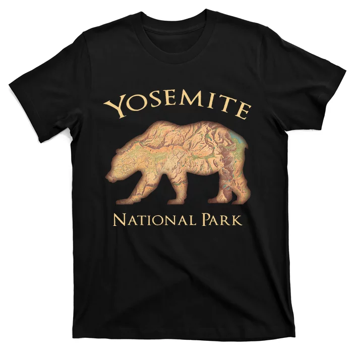 Yosemite National Montana Park Bear Vintage Aerial View Map T-Shirt