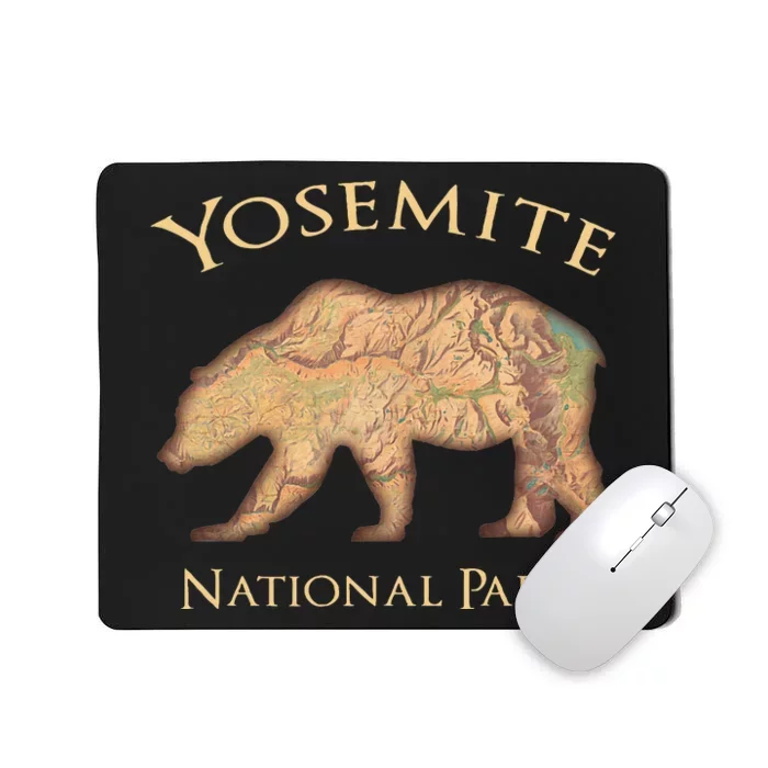 Yosemite National Montana Park Bear Vintage Aerial View Map Mousepad