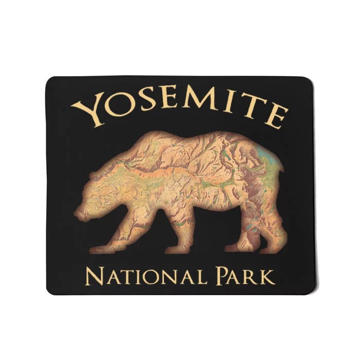 Yosemite National Montana Park Bear Vintage Aerial View Map Mousepad