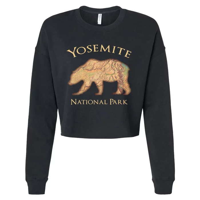 Yosemite National Montana Park Bear Vintage Aerial View Map Cropped Pullover Crew