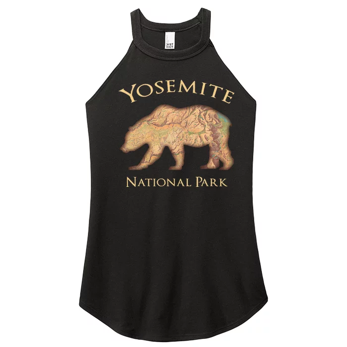 Yosemite National Montana Park Bear Vintage Aerial View Map Women’s Perfect Tri Rocker Tank