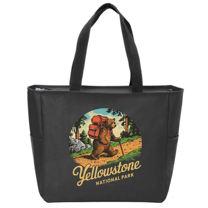 Yellowstone National Park Hiking Bear Vintage Outdoo Hike Zip Tote Bag