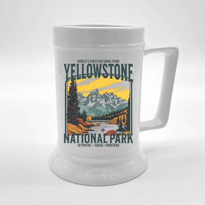 Yellowstone National Park Vintage Hiking Front & Back Beer Stein