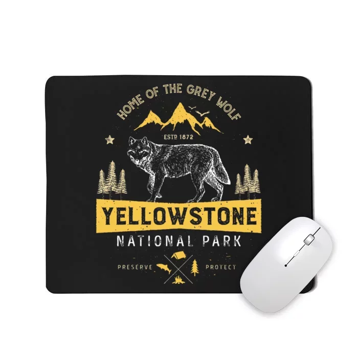 Yellowstone National Park Us Wolf Vintage Mousepad