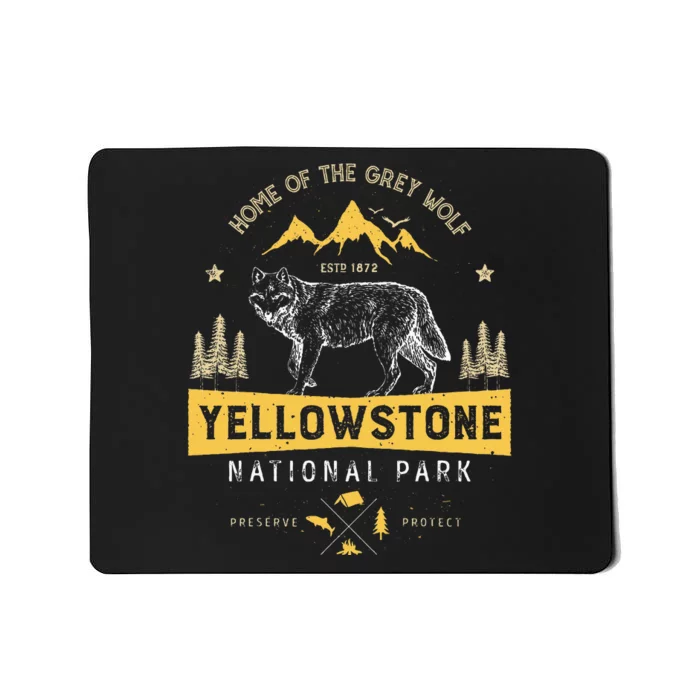 Yellowstone National Park Us Wolf Vintage Mousepad