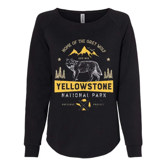 Yellowstone National Park Us Wolf Vintage Womens California Wash Sweatshirt