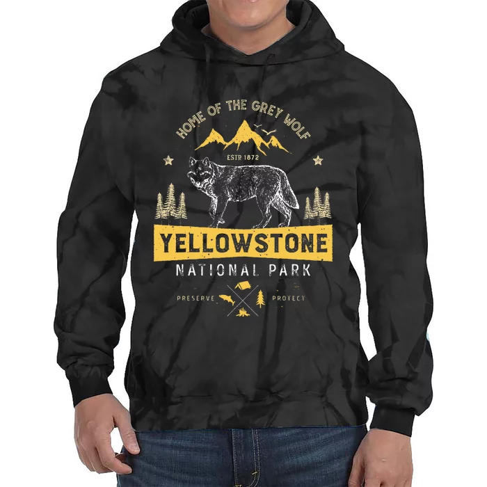 Yellowstone National Park Us Wolf Vintage Tie Dye Hoodie