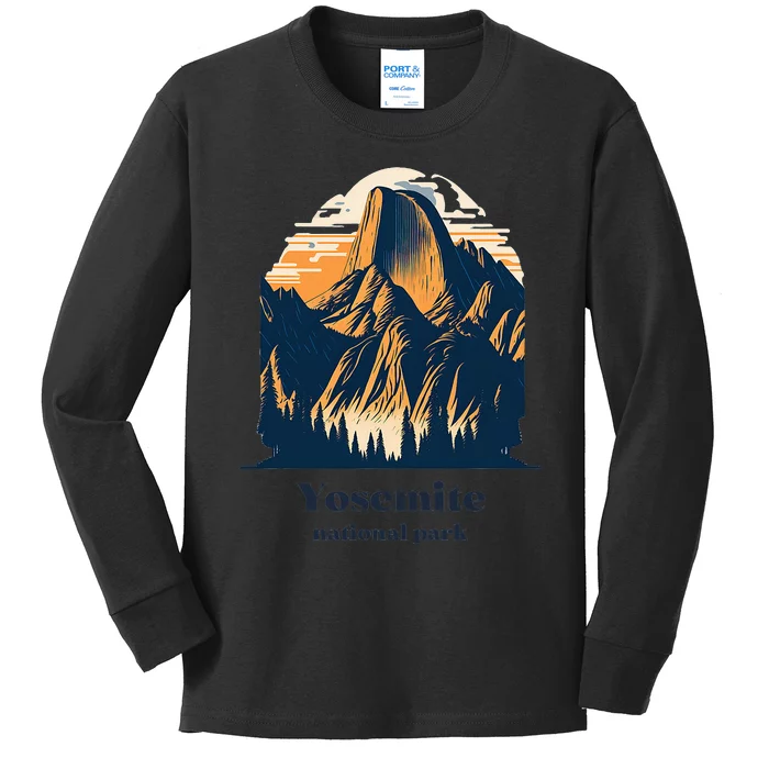 Yosemite National Park California Half Dome Landscape Kids Long Sleeve Shirt