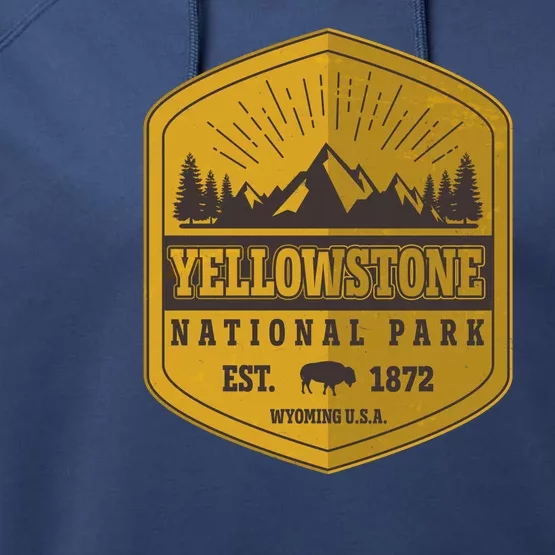 Yellowstone National Park Est 1872 Wyoming USA Gold Emblem Performance Fleece Hoodie