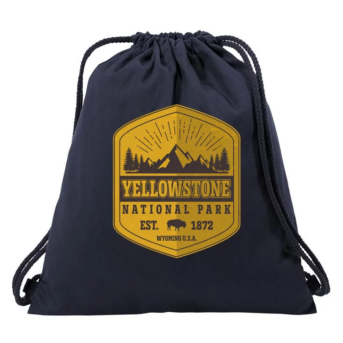 Yellowstone National Park Est 1872 Wyoming USA Gold Emblem Drawstring Bag