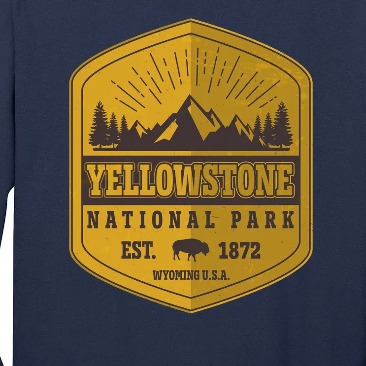 Yellowstone National Park Est 1872 Wyoming USA Gold Emblem Tall Long Sleeve T-Shirt