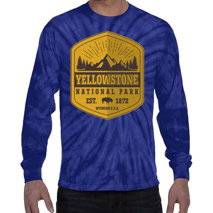 Yellowstone National Park Est 1872 Wyoming USA Gold Emblem Tie-Dye Long Sleeve Shirt