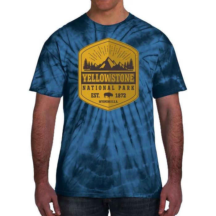 Yellowstone National Park Est 1872 Wyoming USA Gold Emblem Tie-Dye T-Shirt