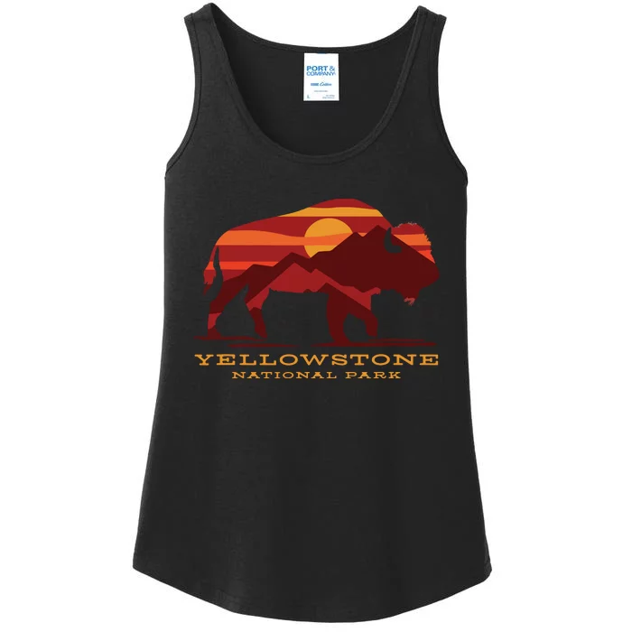 Yellowstone National Park Wyoming Buffalo Bison Sunset Ladies Essential Tank