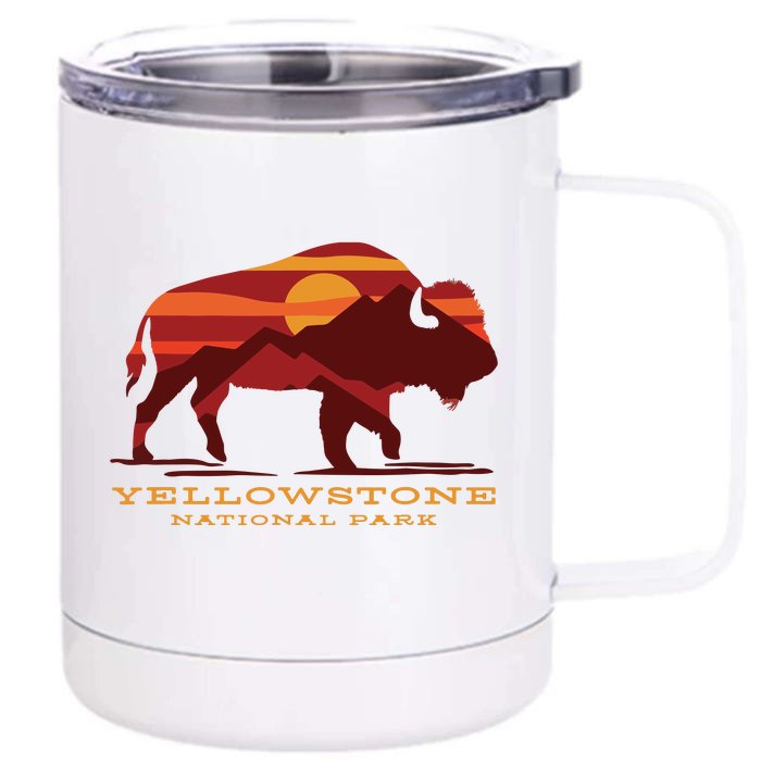 Yellowstone National Park Wyoming Buffalo Bison Sunset Front & Back 12oz Stainless Steel Tumbler Cup