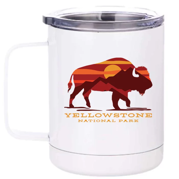 Yellowstone National Park Wyoming Buffalo Bison Sunset Front & Back 12oz Stainless Steel Tumbler Cup