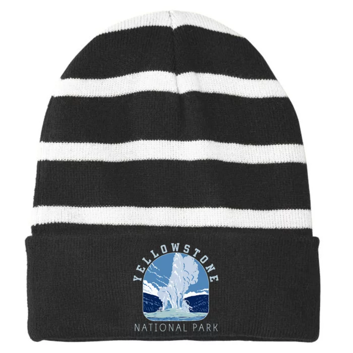 Yellowstone National Park Retro Vintage Old Faithful Striped Beanie with Solid Band