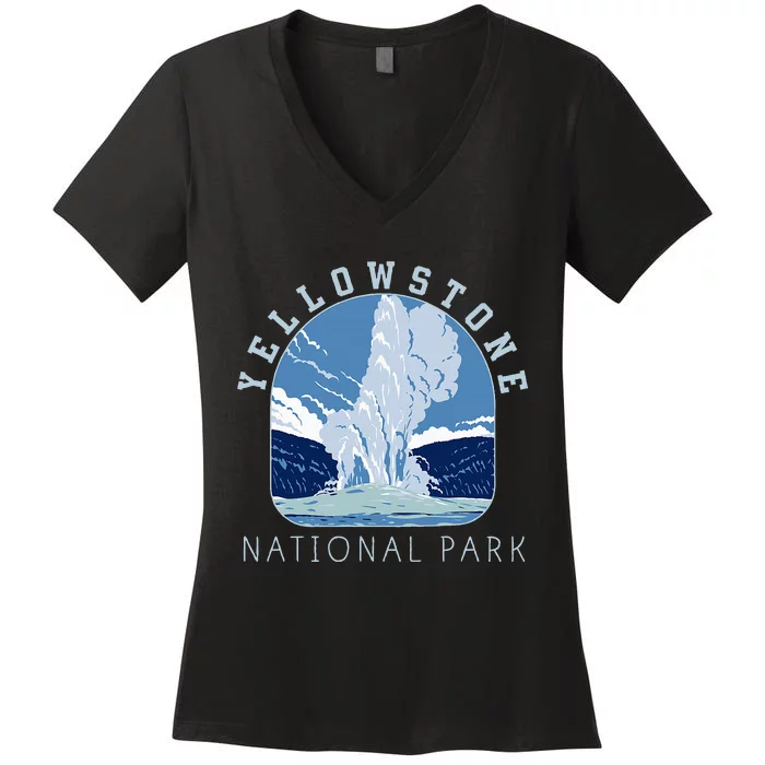 Yellowstone National Park Retro Vintage Old Faithful Women's V-Neck T-Shirt