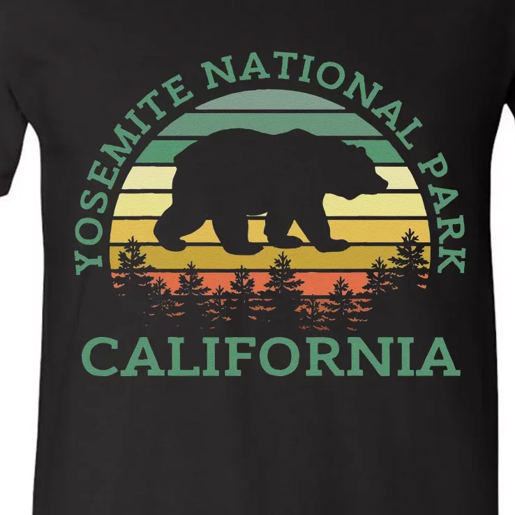 Yosemite National Park California Bear Nature Outdoors Retro V-Neck T-Shirt