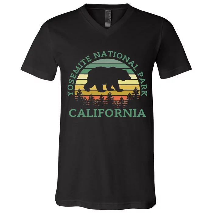 Yosemite National Park California Bear Nature Outdoors Retro V-Neck T-Shirt