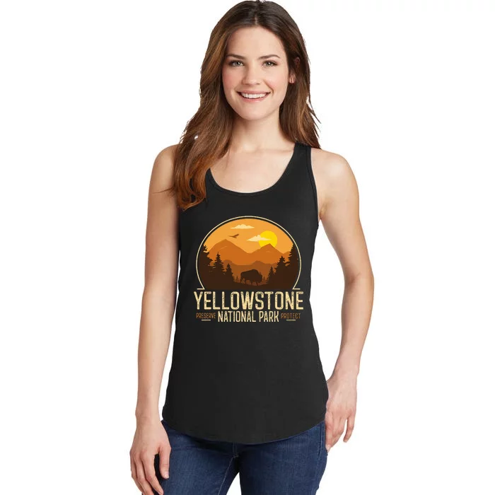 Yellowstone National Park Adventure Retro Hiking Ladies Essential Tank