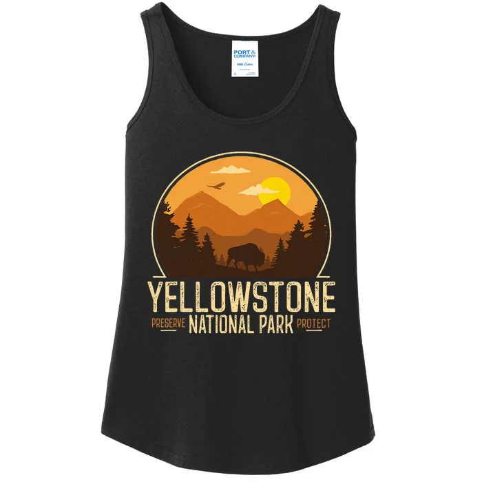 Yellowstone National Park Adventure Retro Hiking Ladies Essential Tank