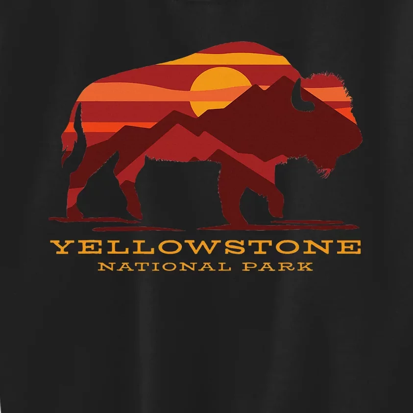 Yellowstone National Park Wyoming Buffalo Bison Sunset Kids Sweatshirt