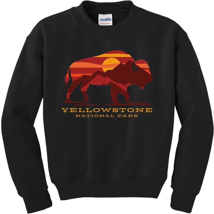 Yellowstone National Park Wyoming Buffalo Bison Sunset Kids Sweatshirt