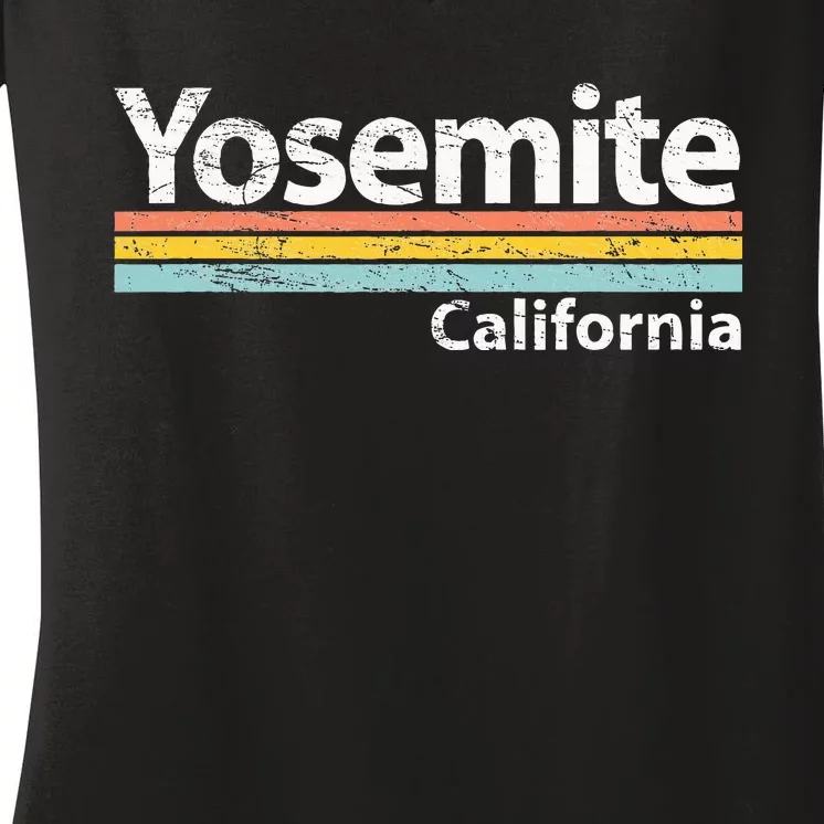 Yosemite National Park California Retro Stripes Classic Women's V-Neck T-Shirt