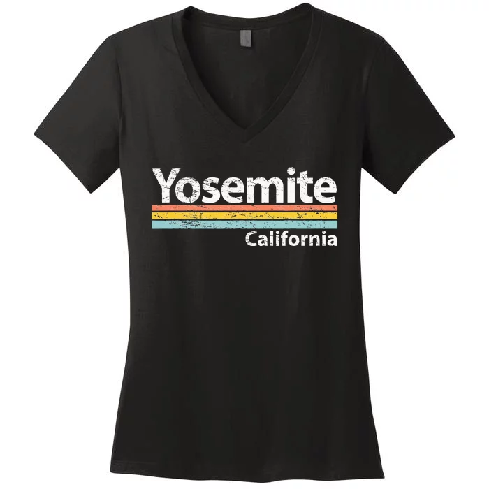 Yosemite National Park California Retro Stripes Classic Women's V-Neck T-Shirt