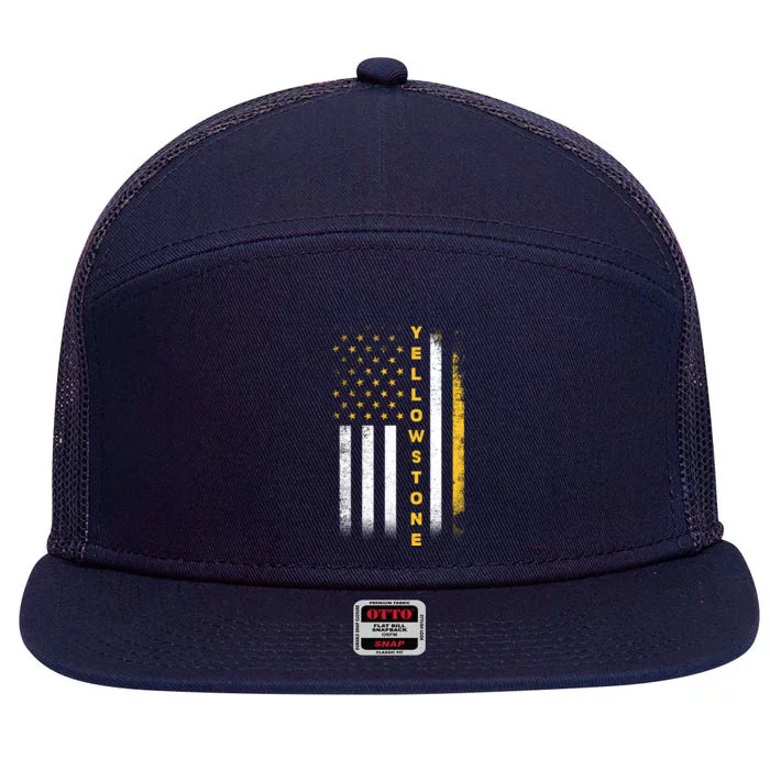 Yellowstone National Park Vintage American Flag 7 Panel Mesh Trucker Snapback Hat