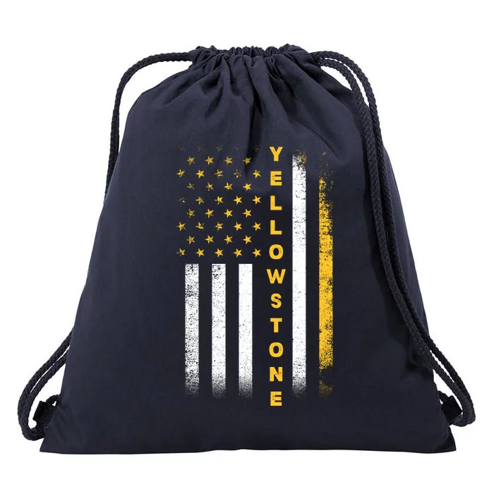 Yellowstone National Park Vintage American Flag Drawstring Bag