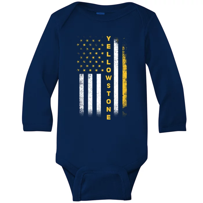 Yellowstone National Park Vintage American Flag Baby Long Sleeve Bodysuit