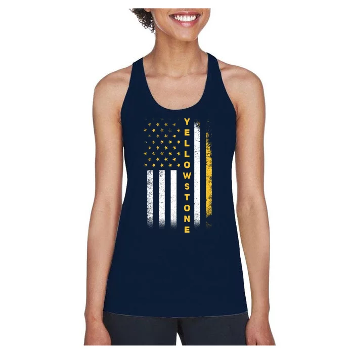 Yellowstone National Park Vintage American Flag Women's Racerback Tank