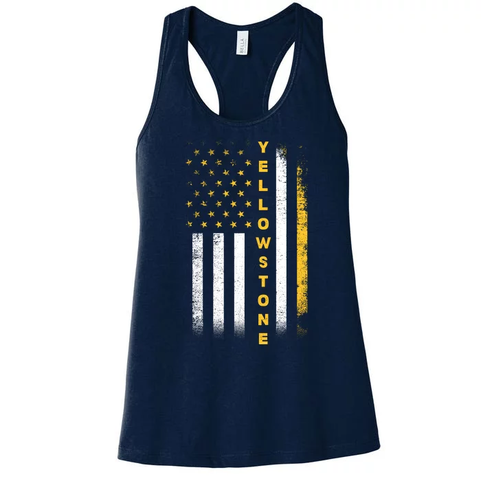 Yellowstone National Park Vintage American Flag Women's Racerback Tank