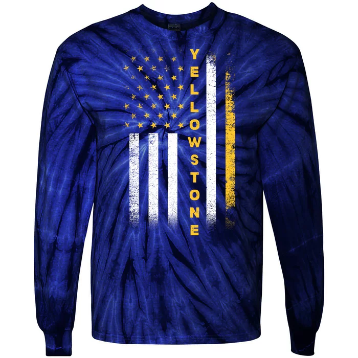 Yellowstone National Park Vintage American Flag Tie-Dye Long Sleeve Shirt