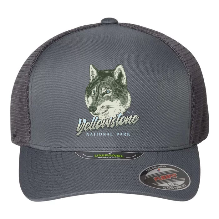 Yellowstone National Park Wolf Logo Flexfit Unipanel Trucker Cap