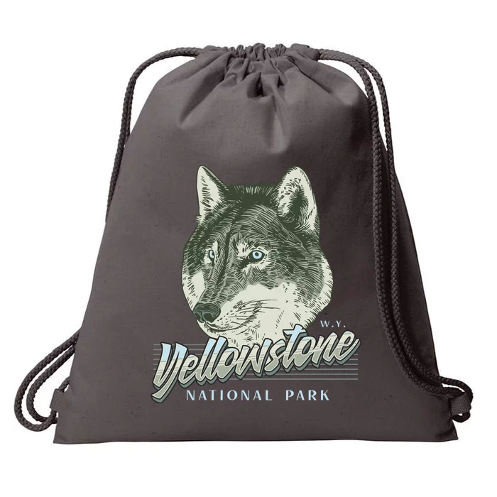 Yellowstone National Park Wolf Logo Drawstring Bag