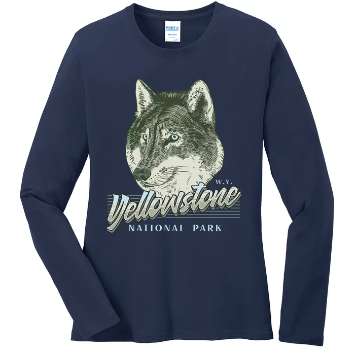 Yellowstone National Park Wolf Logo Ladies Long Sleeve Shirt