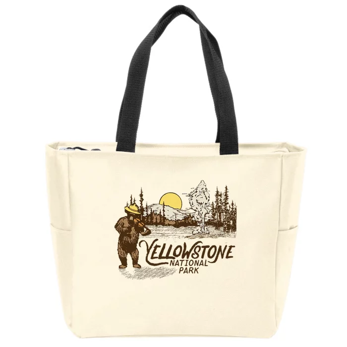 Yellowstone National Park Bear & Fiddle Old Faithful Zip Tote Bag