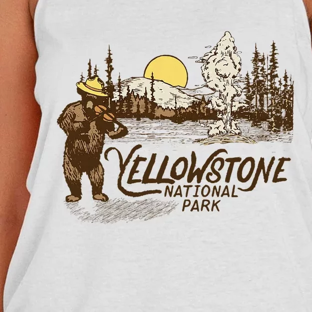 Yellowstone National Park Bear & Fiddle Old Faithful Women's Knotted Racerback Tank