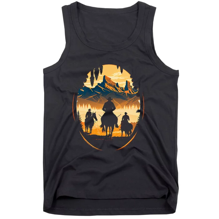 Yellowstone National Park Cowboys On Horses Tank Top